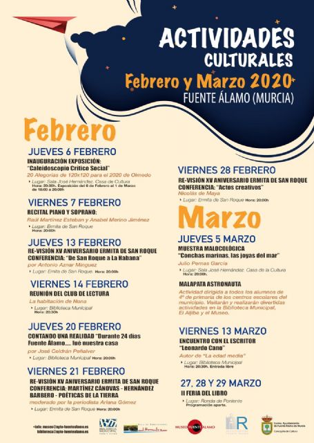 Fuente Álamo da a conocer el programa cultural para los meses de febrero y marzo de 2020